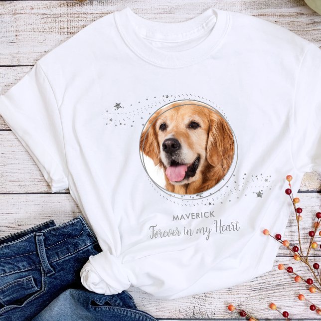 Pet Memorial Elegant Heaven Silver Stars Dog Photo T-Shirt (Creator Uploaded)