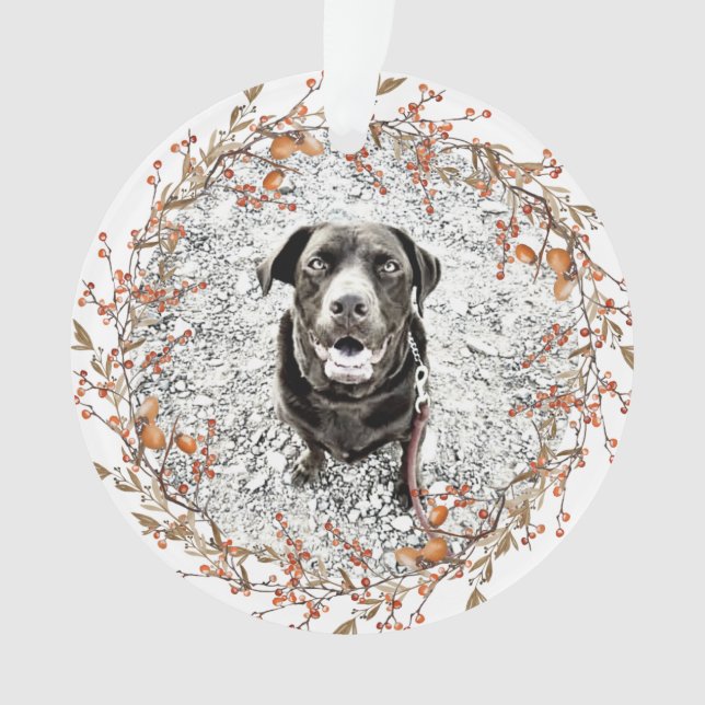 Pet Memorial Fall Wreath Name Dates Text Photo Ornament (Front)