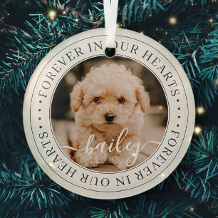 Pet Memorial Forever Hearts Elegant Chic Photo Glass Tree Decoration