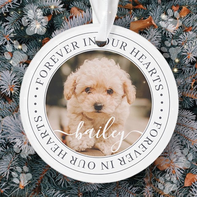 Pet Memorial Forever Hearts Elegant Chic Photo Ornament (Creator Uploaded)