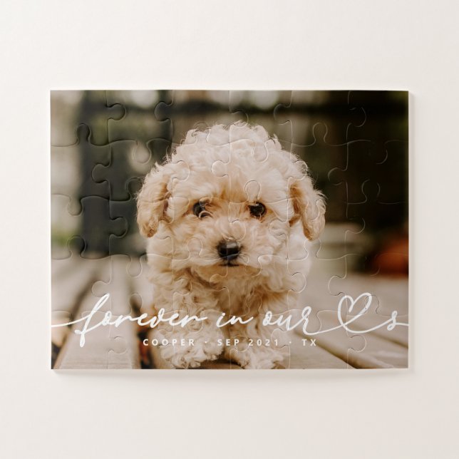 Pet Memorial Forever Hearts Simple Modern Photo Jigsaw Puzzle (Horizontal)
