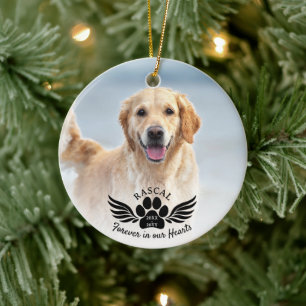 Pet Memorial Forever in our Hearts Dog Photo Ceramic Tree Decoration