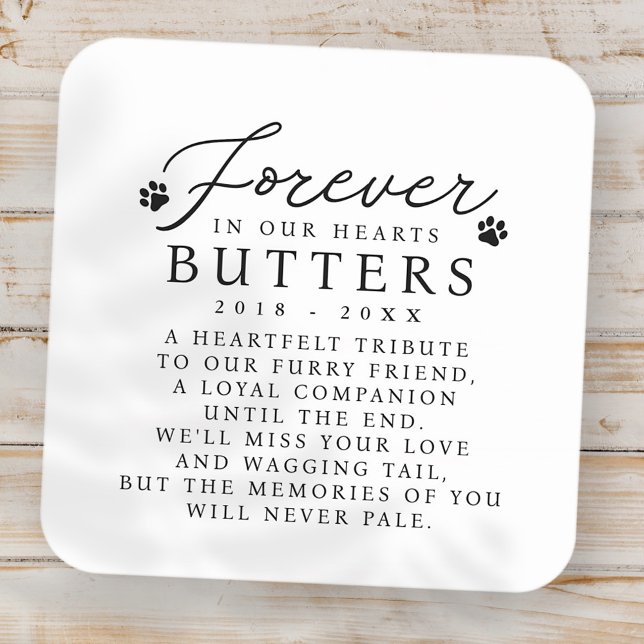 Pet Memorial Forever in our Hearts Modern Chic Square Sticker (Creator Uploaded)