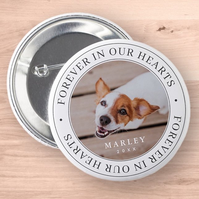 Pet Memorial Forever In Our Hearts Modern Photo 6 Cm Round Badge (Creator Uploaded)