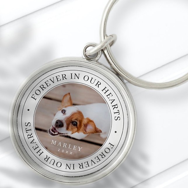 Pet Memorial Forever In Our Hearts Modern Photo Key Ring (Creator Uploaded)