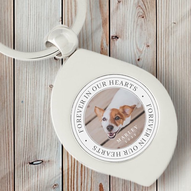 Pet Memorial Forever In Our Hearts Modern Photo Key Ring (Creator Uploaded)
