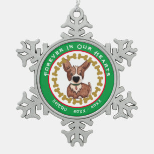 Pet Memorial Forever In Our Hearts Modern Photo Snowflake Pewter Christmas Ornament