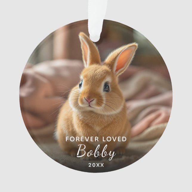 Pet Memorial Forever Loved Bunny Photo Christmas Ornament (Front)