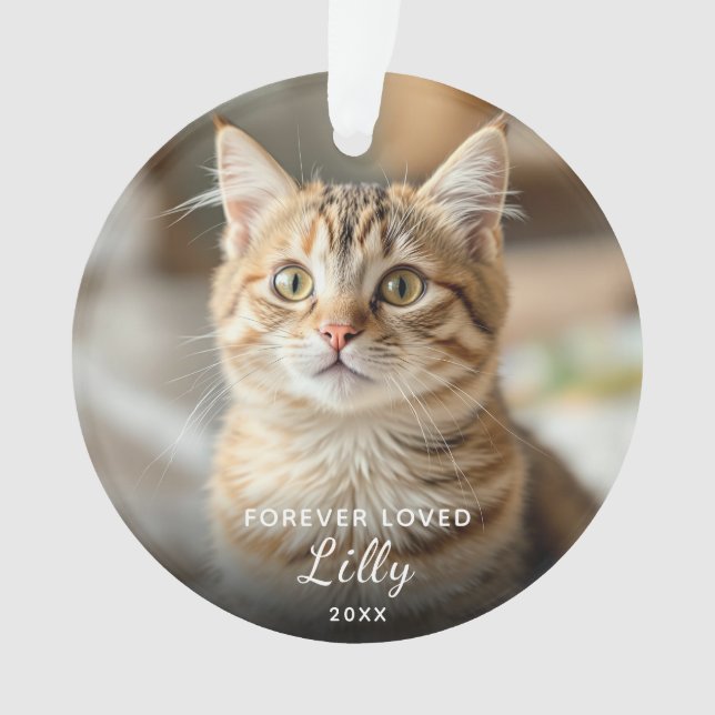 Pet Memorial Forever Loved Cat Photo Christmas Ornament (Front)
