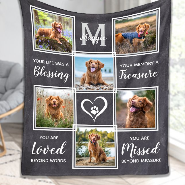 Pet Memorial Gift Pet Loss Custom 6 Photo Collage Fleece Blanket (Creator Uploaded)