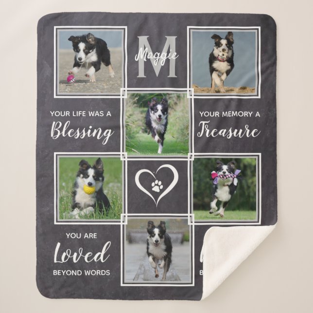 Pet Memorial Gray Photo Collage Sherpa Blanket (Front)