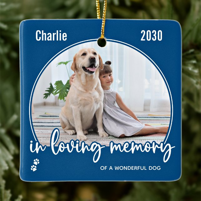 Pet Memorial In Loving Memory Modern Dog 2 Photo Ceramic Ornament (Creator Uploaded)