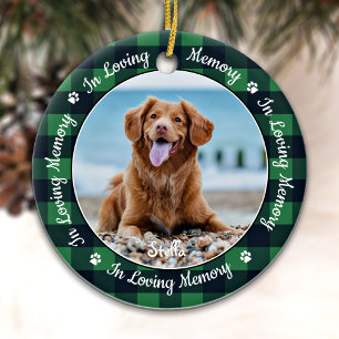 Pet Memorial In Loving Memory Plaid Dog Photo Ceramic Tree Decoration