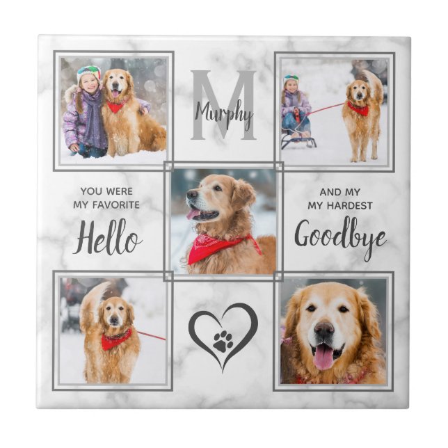 Pet Memorial Keepsake 5 Photo Collage Dog  Tile (Front)
