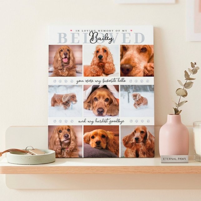 Pet Memorial Keepsake Custom Dog Cat Photo Collage Plaque (In loving memory of dog pet memorial custom photo collage plaque)