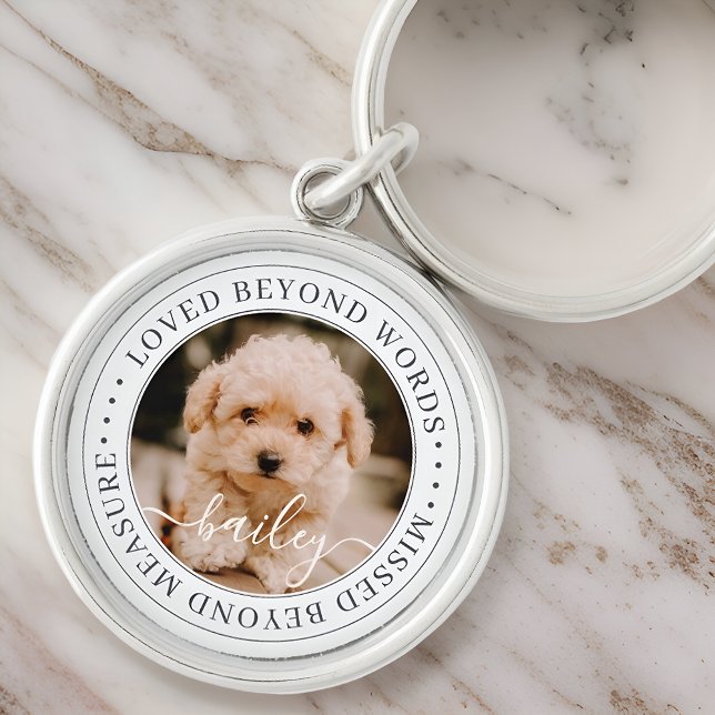 Pet Memorial Loved Beyond Words Elegant Chic Photo Key Ring (Creator Uploaded)