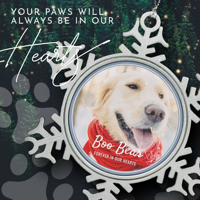 Pet Memorial Modern Frames Simple Photo Snowflake Pewter Christmas Ornament (Creator Uploaded)