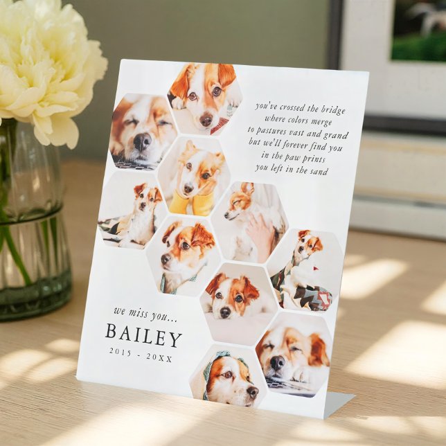 Pet Memorial Modern Simple 10 Photo Collage Card Pedestal Sign (Creator Uploaded)