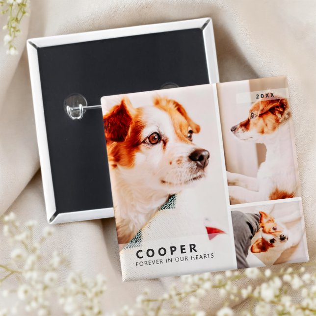 Pet Memorial Modern Simple Geometric Photo Collage 15 Cm Square Badge (Creator Uploaded)