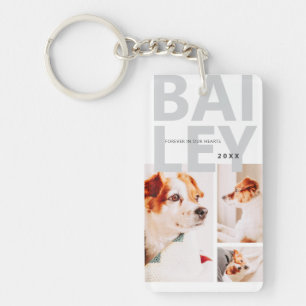 Pet Memorial Modern Simple Three Photo Collage Key Ring