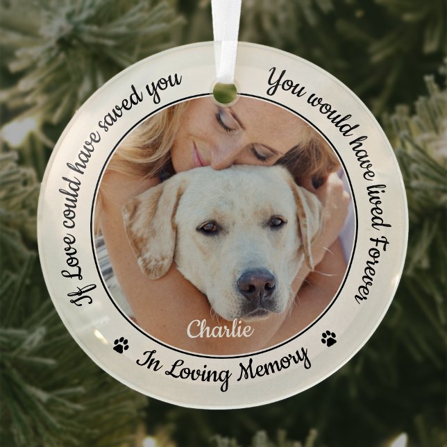 Pet Memorial Modern Sympathy Keepsake Dog Photo Glass Tree Decoration (Creator Uploaded)