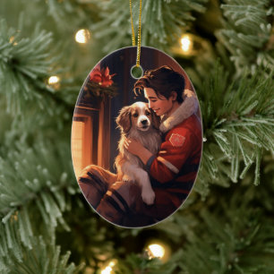 Pet Memorial Ornament,  Papillon Dog Mum Gift Ceramic Tree Decoration