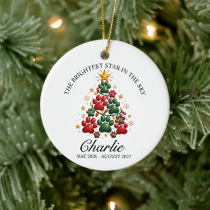 Pet Memorial Paw Print Christmas Keepsake Ceramic Tree Decoration