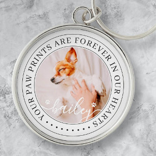 Pet Memorial Paw Prints Hearts Elegant Chic Photo Key Ring
