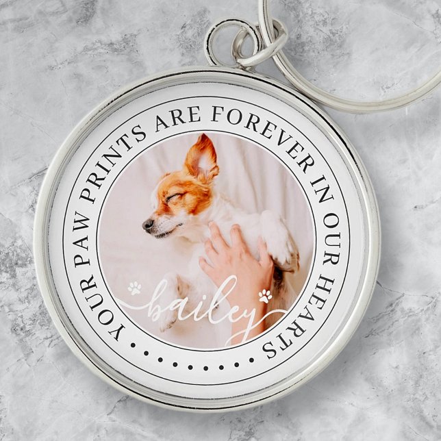 Pet Memorial Paw Prints Hearts Elegant Chic Photo Key Ring (Creator Uploaded)