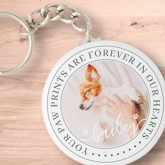 Pet Memorial Paw Prints Hearts Elegant Chic Photo Key Ring (Creator Uploaded)