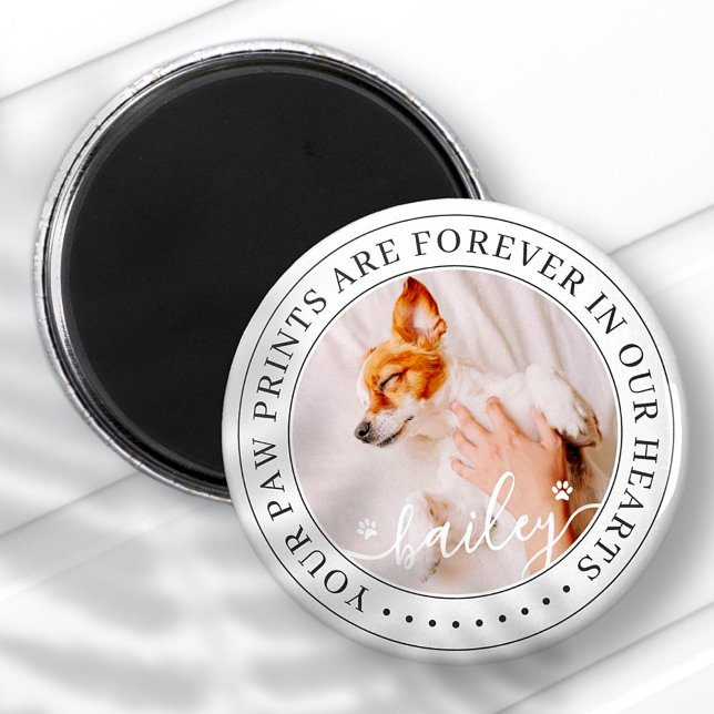 Pet Memorial Paw Prints Hearts Elegant Chic Photo Magnet (Creator Uploaded)