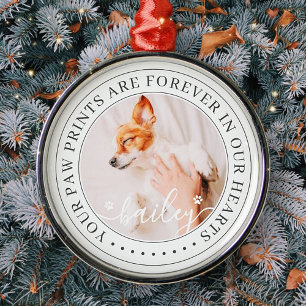 Pet Memorial Paw Prints Hearts Elegant Chic Photo Metal Tree Decoration