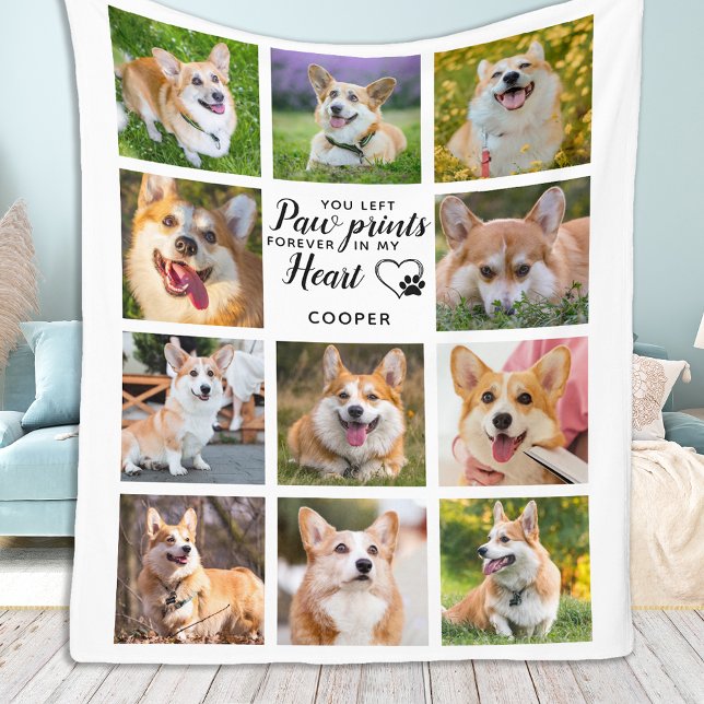 Pet Memorial Paw Prints Personalised Photo Collage Fleece Blanket (Creator Uploaded)