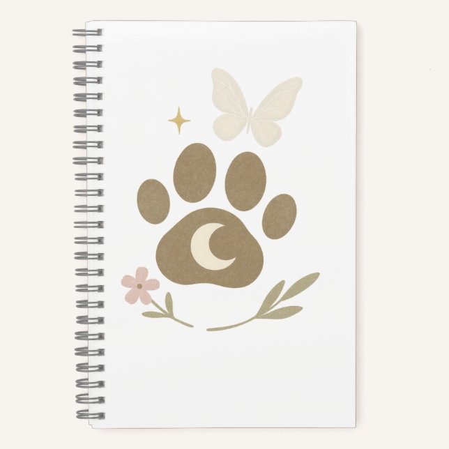 Pet Memorial Paw with Moon & Butterfly – Sympathy Notebook (Front)