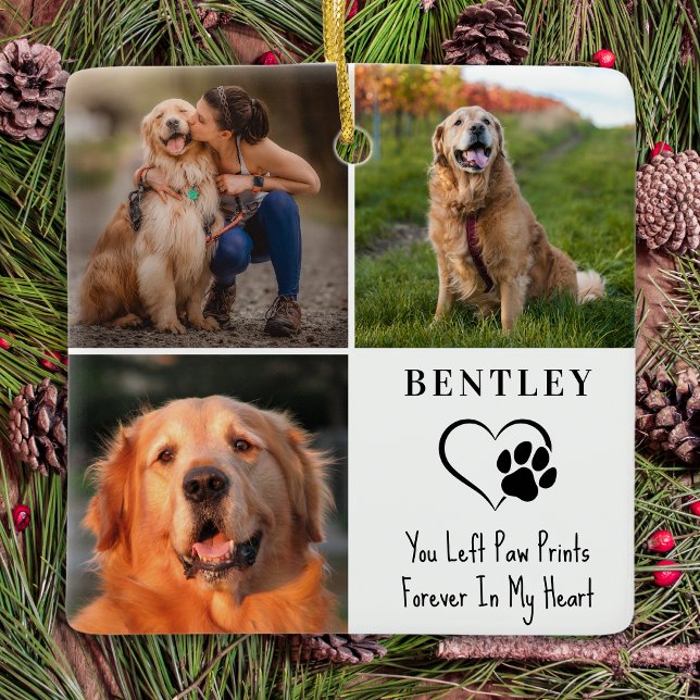 Pet Memorial Personalised 3 Photos Paw Prints Dog Ceramic Ornament (Creator Uploaded)