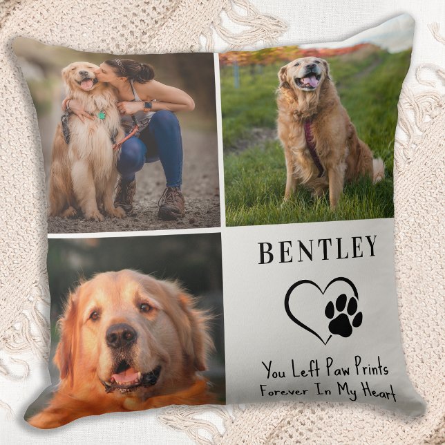 Pet Memorial Personalised 3 Photos Paw Prints Dog Cushion (Creator Uploaded)