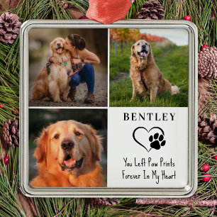 Pet Memorial Personalised 3 Photos Paw Prints Dog Metal Tree Decoration