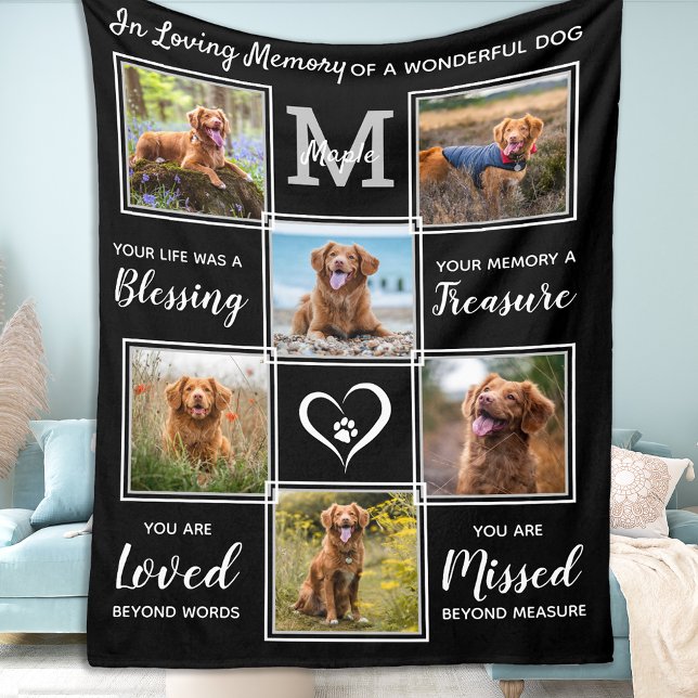 Pet Memorial Personalised 6 Picture Collage Dog Fleece Blanket (Creator Uploaded)
