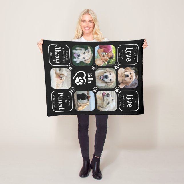 Pet Memorial Personalised 7 Photo Collage  Fleece Blanket (In Situ)