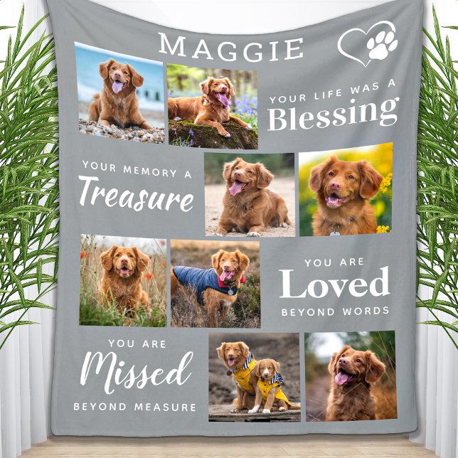 Pet Memorial Personalised Sympathy 8 Photo Collage Fleece Blanket (Creator Uploaded)