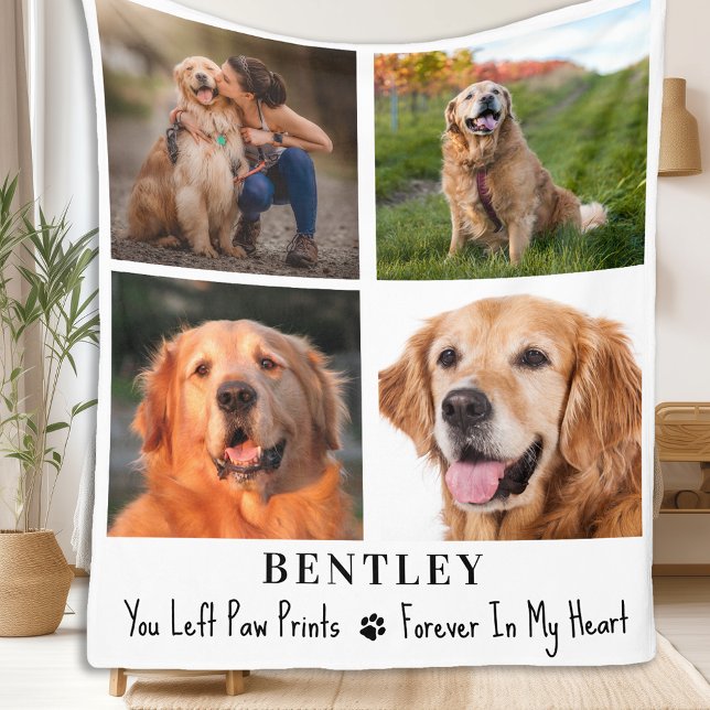 Pet Memorial Personalized 4 Photo Collage Dog Fleece Blanket (Creator Uploaded)
