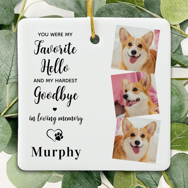 Pet Memorial Pet Loss Personalized 3 Dog Photo  Ceramic Ornament (Creator Uploaded)
