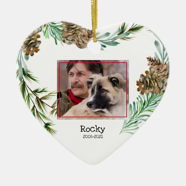 Pet Memorial Photo Christmas Heart Ceramic Ornamen Tree Decoration (Front)