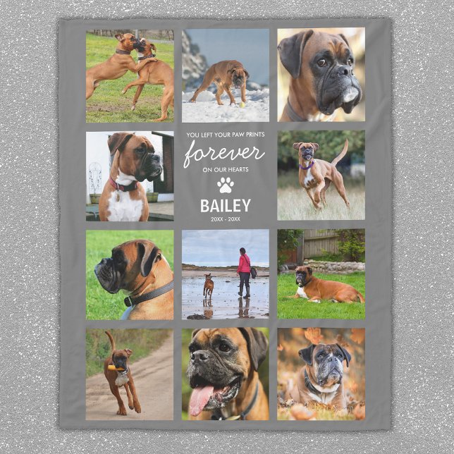 Pet Memorial Photo Collage Grey Fleece Blanket (Creator Uploaded)