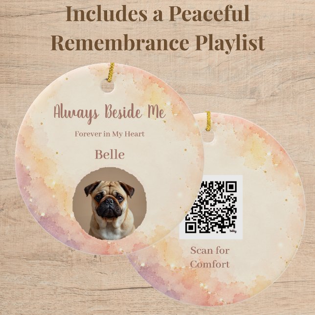 Pet Memorial Photo Ornament with Custom QR Code (Personalized pet memorial ornament with photo and QR code, a meaningful Rainbow Bridge keepsake gift)