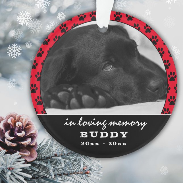 Pet Memorial Photo Paw Print Pattern Name Ornament (Creator Uploaded)