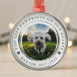 Pet Memorial Photo Pawprints on Our Hearts Metal Tree Decoration