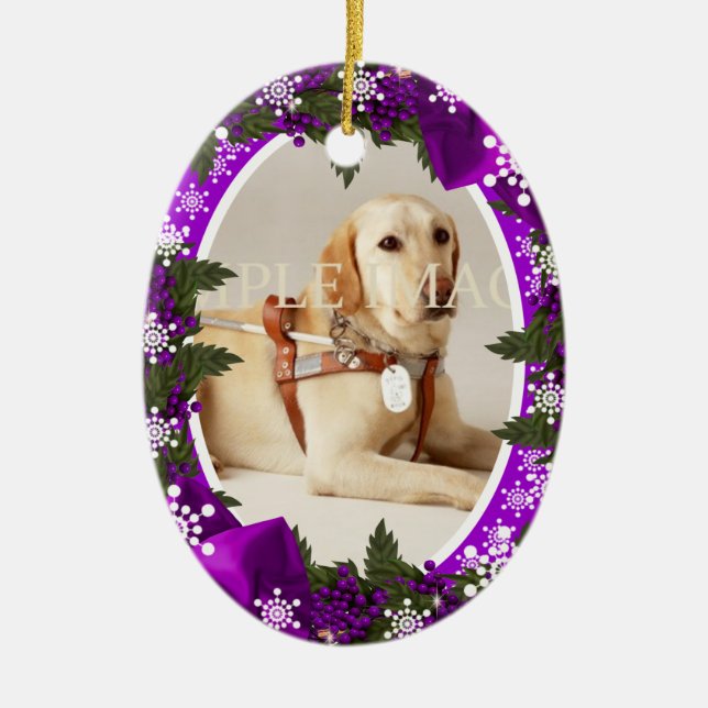 Pet memorial photo purple PERSONALIZE Ceramic Tree Decoration (Front)