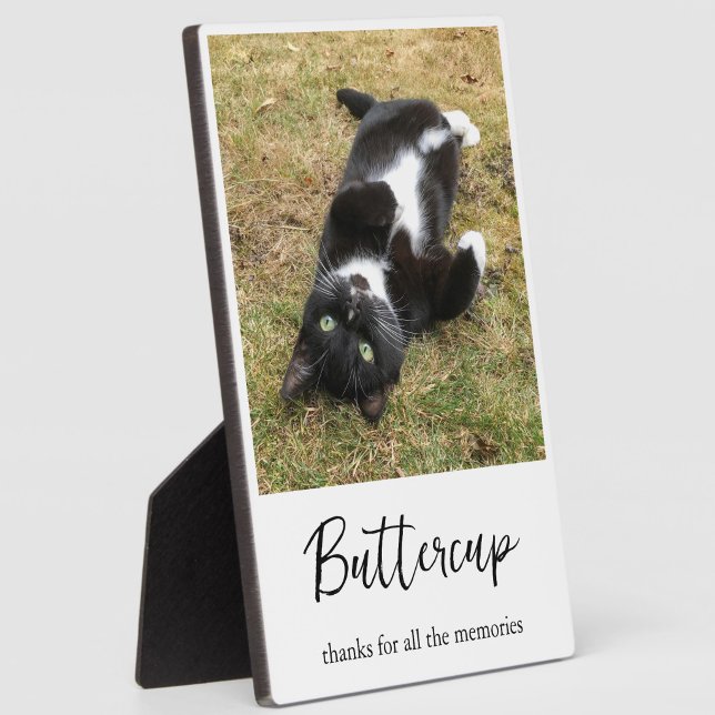 Pet Memorial Photo Simple Modern Typography Plaque (Modern personalized script font   custom text and photo pet dog or cat memorial plaque)
