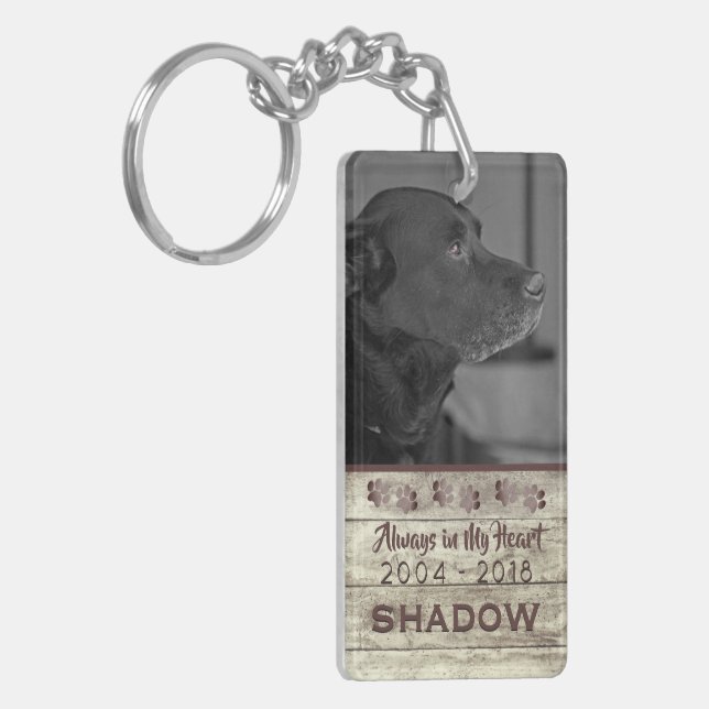 Pet Memorial Photo Tribute In My Heart Rustic Key Ring (Front Left)